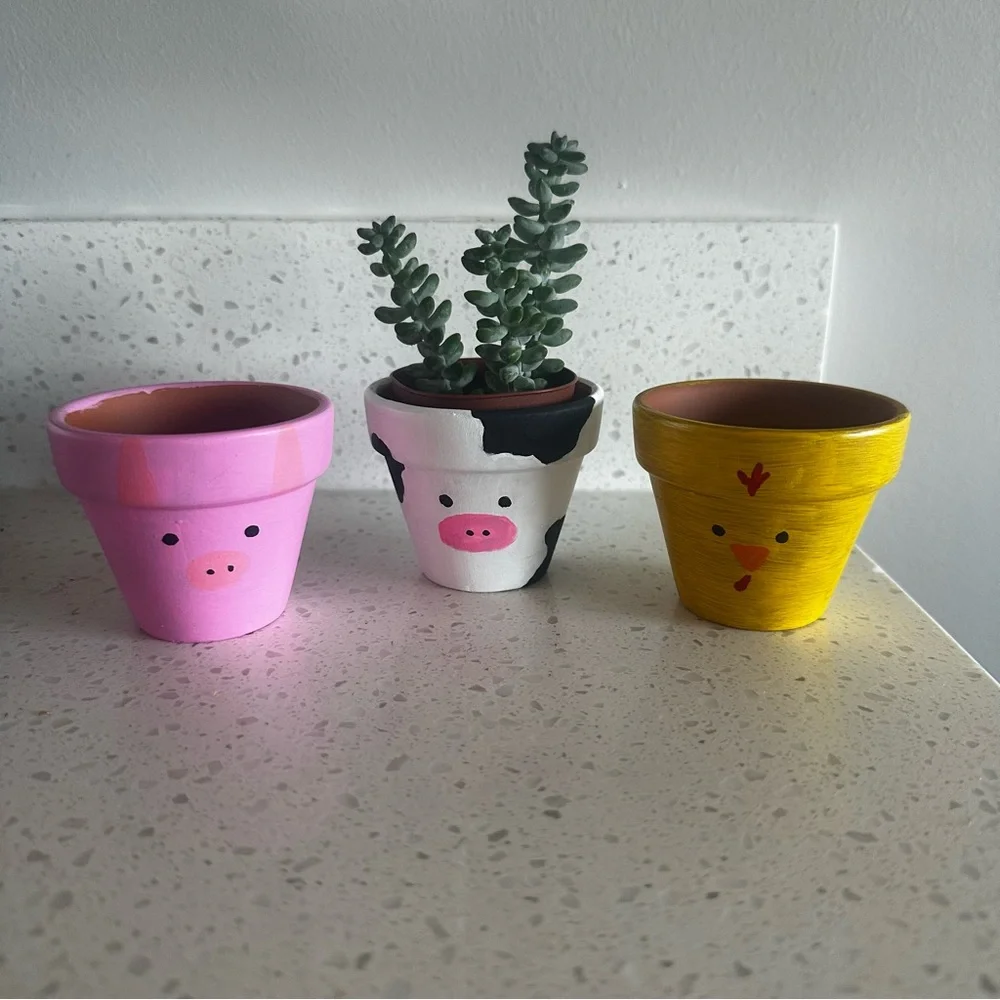 Hand Crafted | Art | Hand Painted Mini Clay Terracotta Flower Pots Barnyard  Animals 25 Inch | Poshmark